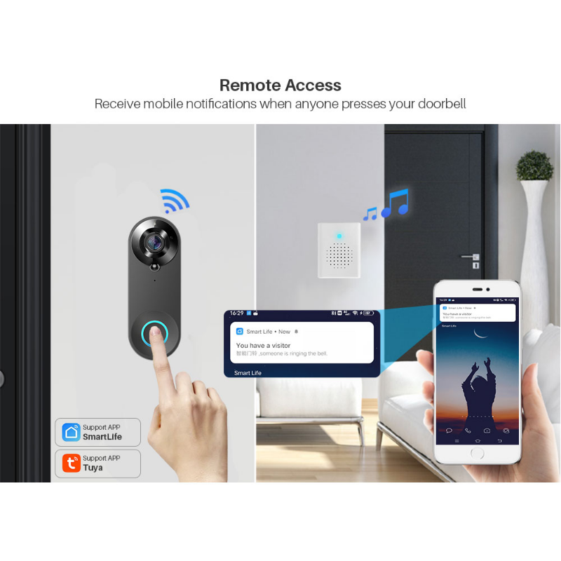Prosidium Sonnette sans Fil avec Caméra FHD1080P, Visiophone WiFi  Intérieur avec Carillon, Batteries Rechargeables, Objet Connecté  Compatible Alexa et Google…